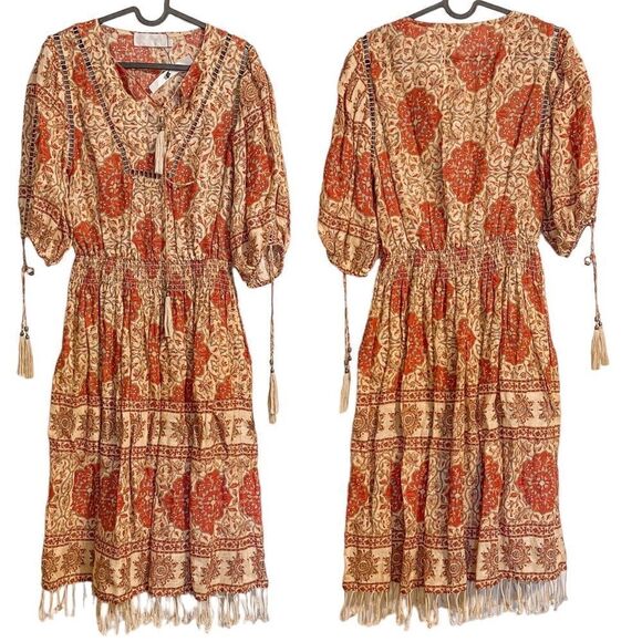 Zimmermann Tulsi Border Linen Midi Dress Jour-Echelle - Picture 6 of 9